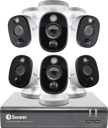 Swann - 8-Channel, 6-Camera Indoor/Outdoor Wired 1080p 1TB DVR Surveillance System - Black/Gray/White