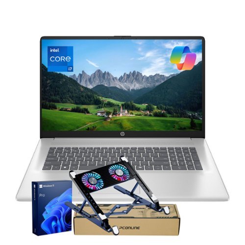 HP - 17.3" FHD Laptop - Intel Core i7-1355U, 32GB RAM - 1TB SSD - Numeric Keypad & Copilot - Win 11 Pro - PCO Laptop Cooler - Silver-Front_Standard 