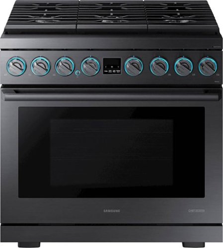 Samsung - Chef Collection 5.9 Cu. Ft. Freestanding Fingerprint Resistant Gas Convection Range - Matte black stainless steel-Front_Standard 