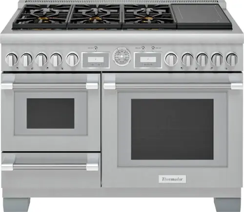 Front. Thermador - ProGrand 6.5 Cu. Ft. Freestanding Double Oven Dual Fuel LP Convection Range with Pro Steam - Stainless Steel.