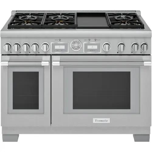 Front. Thermador - ProGrand 5.7 Cu. Ft. Freestanding Double Oven Dual Fuel Convection Range with Self-Cleaning, 6 Star Burners and Griddle - Stainless Steel.