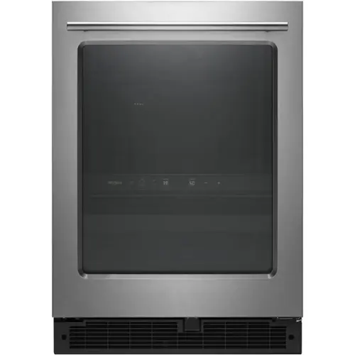 Front. Whirlpool - 14-Bottle Dual Zone Wine Refrigerator - Stainless steel.