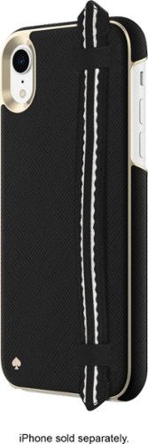 kate spade new york - Wrap Strap Case for Apple® iPhone® XR - Scallop Black Saffiano/Gold Saffiano Scallop Strap-Front_Standard 