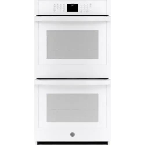Front. GE - 27" Built-In Double Electric Wall Oven - White.