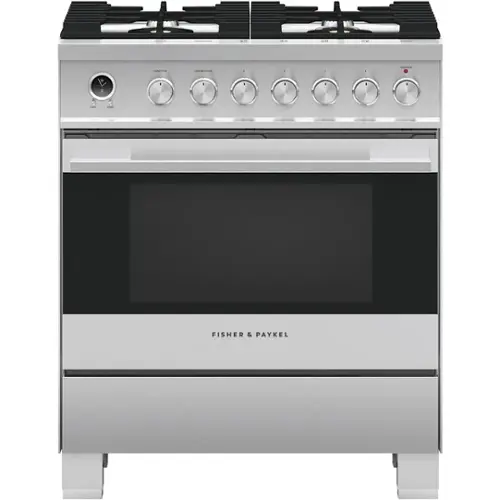 Front. Fisher & Paykel - 3.6 Cu. Ft. Self-Cleaning Freestanding Dual Fuel Convection Range - Stainless Steel/Black Glass.