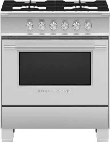 Front. Fisher & Paykel - Classic Series 3.5 Cu. Ft. Freestanding Gas True Convection Range - Brushed Stainless Steel/Black Glass.
