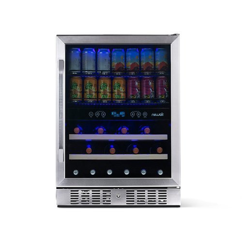 NewAir - 20 Bottle and 70 Can Dual Zone Wine and Beverage Fridge with SplitShelf™ and Smooth Rolling Shelves - Stainless Steel