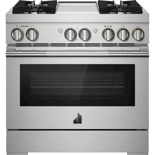Front. JennAir - RISE 5.1 Cu. Ft. Freestanding Dual Fuel True Convection Range with Self-Cleaning and Griddle and Steam Assist - Stainless Steel.