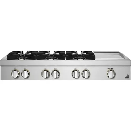 Front. JennAir - RISE 48" Built-In Gas Cooktop with Griddle - Stainless steel.