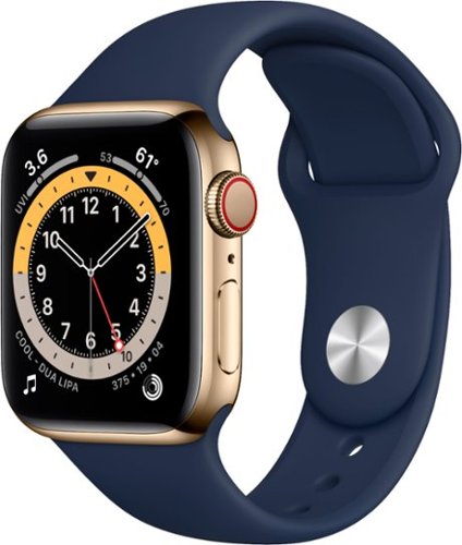 Apple Watch Series 6 (GPS + Cellular) 40mm Gold Stainless Steel Case with Deep Navy Sport Band - Gold - (2020)-Front_Standard 