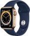 Apple Watch Series 6 (GPS + Cellular) 40mm Gold Stainless Steel Case with Deep Navy Sport Band - Gold - (2020)-Front_Standard