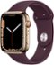 Apple - Watch Series 7 (GPS + Cellular) 45mm Gold Stainless Steel Case with Dark Cherry Sport Band - Gold - (2021)-Angle_Standard 