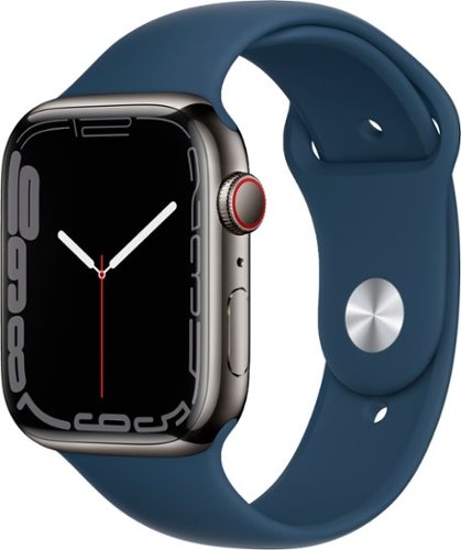 Apple Watch Series 7 (GPS + Cellular) 45mm Graphite Stainless Steel Case with Abyss Blue Sport Band - Graphite - (2021)-Angle_Standard 
