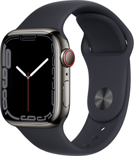 Apple Watch Series 7 (GPS + Cellular) 41mm Graphite Stainless Steel with Midnight Sport Band - Black - Black - (2021)-Front_Standard 