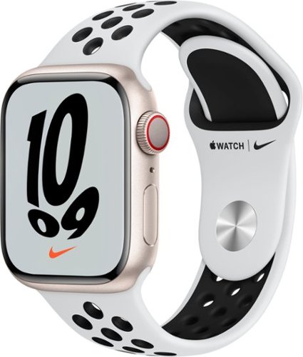 Apple Watch Nike Series 7 (GPS + Cellular) 41mm Aluminum Case with Pure Platinum/Black Nike Sport Band - Starlight (AT&T) - (2021)-Angle_Standard 