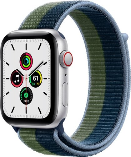 Apple Watch SE (1st Generation GPS + Cellular) 44mm Silver Aluminum Case with Abyss Blue/Moss Green Sport Loop - Silver (AT&T)