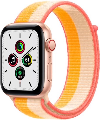 Apple Watch SE (1st Generation GPS + Cellular) 44mm Gold Aluminum Case with Maize/White Sport Loop - Gold (AT&T) - (2020)-Front_Standard 