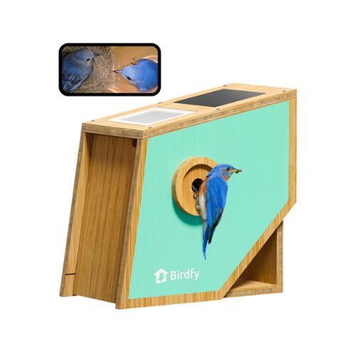 BIRDFY - Smart Bird House with Camera, Solar Powered 1080P FHD Live Stream, Wild Bird Nesting & Hatching - Blue/Wooden-Front_Standard 