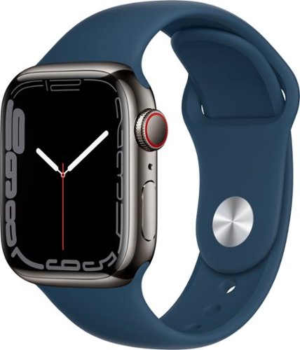 Apple Watch Series 7 (GPS + Cellular) 41mm Graphite Stainless Steel Case with Abyss Blue Sport Band - Graphite (Verizon) - (2021)-Angle_Standard 