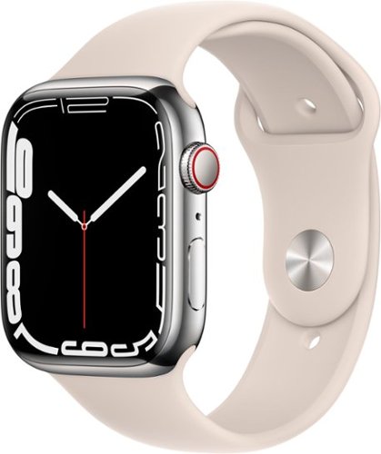 Apple Watch Series 7 (GPS + Cellular) 45mm Silver Stainless Steel Case with Starlight Sport Band - Silver (Verizon) - (2021)-Angle_Standard 
