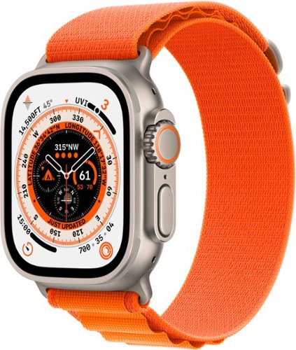 Apple Watch Ultra (GPS + Cellular) 49mm Titanium Case with Orange Alpine Loop - Large - Titanium (Verizon) - (2022)-Front_Standard 