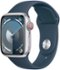 Apple Watch Series 9 (GPS + Cellular) 41mm Silver Aluminum Case with Storm Blue Sport Band with Blood Oxygen - S/M - Silver (Verizon) - (2023)-Front_Standard