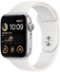 Apple Watch SE 2nd Generation (GPS) 44mm Aluminum Case with White Sport Band - S/M - Silver - (2022)-Front_Standard