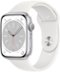 Apple Watch Series 8 (GPS) 45mm Aluminum Case with White Sport Band - M/L - Silver - (2022)-Front_Standard