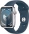 Apple Watch Series 9 (GPS) 45mm Silver Aluminum Case with Storm Blue Sport Band with Blood Oxygen - M/L - Silver - (2023)-Front_Standard