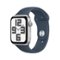 Apple Watch SE 2nd Generation (GPS) 44mm Silver Aluminum Case with Storm Blue Sport Band - S/M - Silver - (2022)-Front_Standard