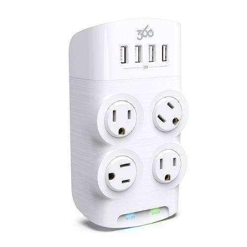 360 Electrical - Revolve24, 4 Rotating Outlets/ 4 USB-A 1080 Joules Surge Protector - White