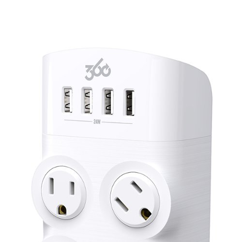360 Electrical Revolve24, 4 Rotating Outlets/ 4 USB-A 1080 Joules Surge Protector - White GLOBAL SHIPPING