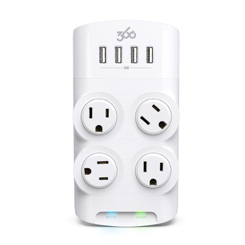 360 Electrical Revolve24, 4 Rotating Outlets/ 4 USB-A 1080 Joules Surge Protector - White WORLDWIDE DELIVERY