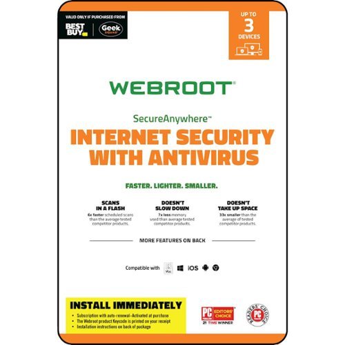  Webroot - Software Internet Security with Antivirus Protection (3 Devices) (3-Month Subscription) - Android, Apple iOS, Chrome, Mac OS, Windows [Digital]