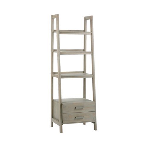 Simpli Home - Sawhorse Modern Industrial Solid Wood 4-Shelf 2-Drawer Bookcase - Distressed Gray