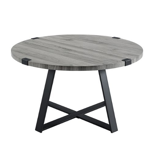 Walker Edison - Round Rustic Coffee Table - Slate Gray