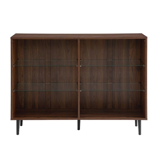 Walker Edison - Mid-Century Modern Metal, Tempered Glass & High-Grade MDF 4-Shelf Bookcase - Dark Walnut