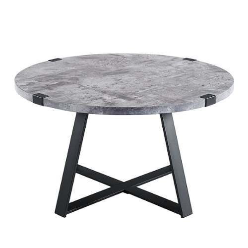 Walker Edison - Round Rustic Coffee Table - Faux Concrete