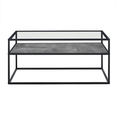 Walker Edison - Rectangular Modern Tempered Glass Coffee Table - White Faux Marble/Black Concrete