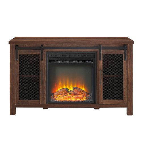 Walker Edison - Rustic Two Sliding Door Fireplace TV Stand for Most TVs up to 52" - Dark Walnut