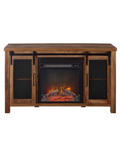 Walker Edison - Rustic Two Sliding Door Fireplace TV Stand for Most TVs up to 52" - Rustic Oak