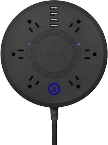 ChargeHub - Powerstation 360 6 Outlet/4 USB 4000 Joules Surge Protector Strip - Black
