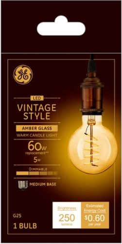 

GE - Vintage 250-Lumen, 5W Dimmable G25 LED Light Bulb, 60W Equivalent - Amber