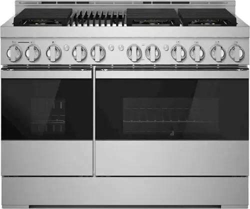 Front. JennAir - NOIR 6.3 Cu. Ft. Freestanding Double Oven Gas True Convection Range with CustomClean™ - Floating Black Glass.