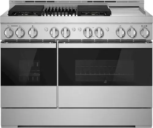 Front. JennAir - NOIR 6.3 Cu. Ft. Freestanding Double Oven Gas True Convection Range with CustomClean™ - Floating Black Glass.