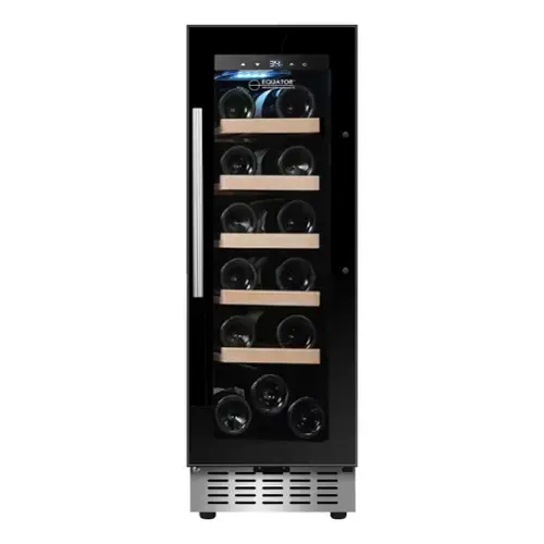 Front. Equator - Equator 11" 18-Bottle Wine Cooler: Built-In/Freestanding, 41°F−71.6°F Range, 7-Color LED, Temperature Alarm, 110 V - Black.