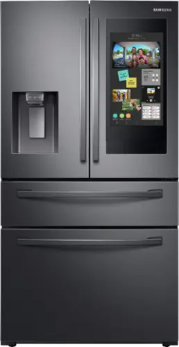 Front. Samsung - Family Hub 27.7 Cu. Ft. 4-Door French Door  Fingerprint Resistant Refrigerator - Black stainless steel.