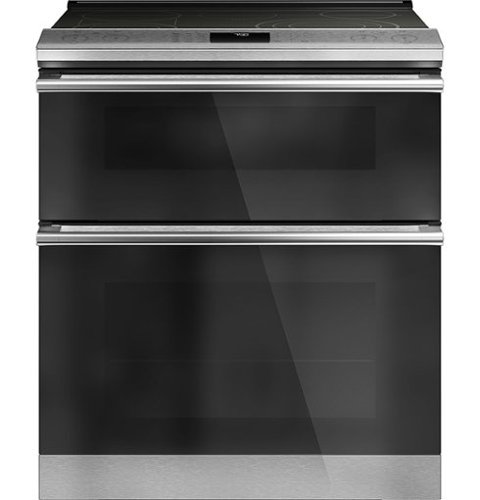 Café - Modern Glass 6.6 Cu. Ft. Self-Cleaning Slide-In Double Oven Electric Convection Range - Platinum glass