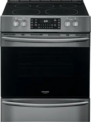 Front. Frigidaire - Gallery 5.4 Cu. Ft. Freestanding Electric Air Fry Range with Self and Steam Clean - Black Stainless Steel.