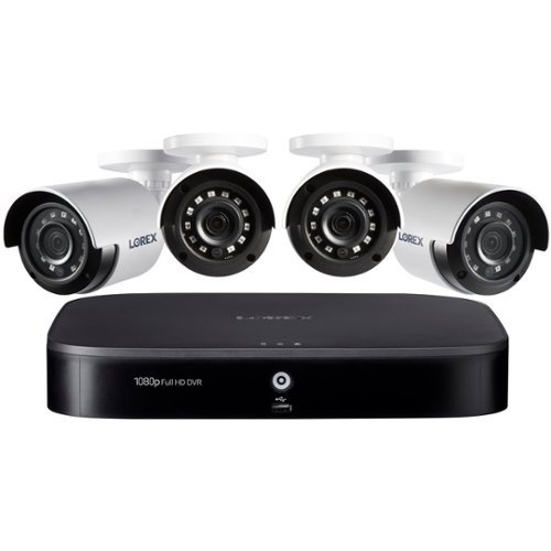 Lorex - 8-Channel, 4-Camera Indoor/Outdoor Wired 1080p 1TB DVR Surveillance System - Black/White-Front_Standard 
